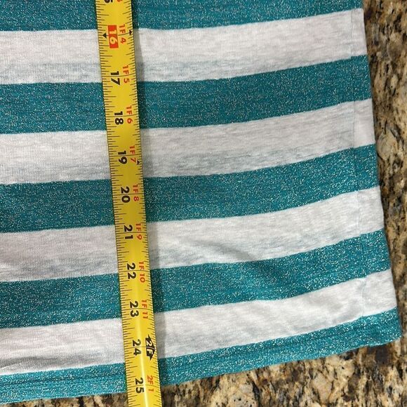 Chico’s Linen Blend Aqua Stripe V-neck Tee Size XL - Picture 9 of 9
